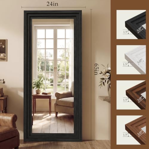 Wood Full Length Mirror 65"x24", Large Solid Wood Frame Floor Mirror - Image 2