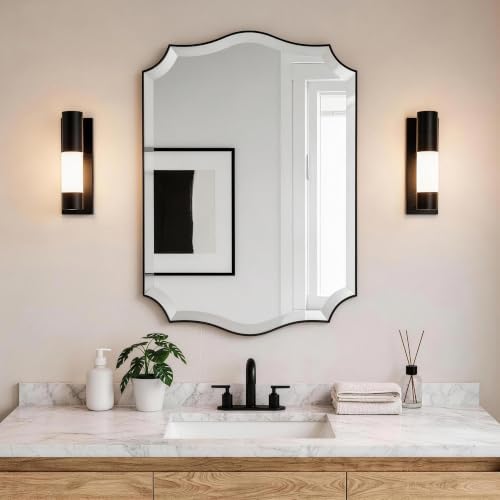 POZINO 36"x24" Premium Scalloped Beveled Mirror by POZINOmirrorforyourownhomelivingspace
