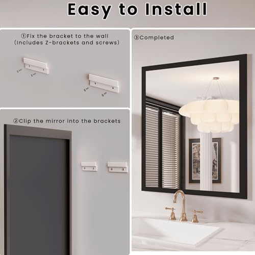 Amorho Black Bathroom Mirror 28x32 Inch, Metal Framed - Image 4