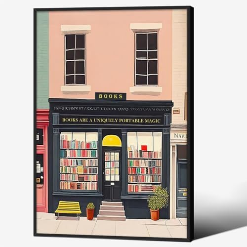 Pink Bookshop Poster Book Wall Art The Bookshop On The Corner Paintings Prints by Unknown
