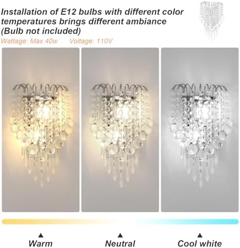 Goeco Crystal Wall Sconces, 11.8x7 Inch Chrome Wall Sconce Luxury Crystal Drops - Image 5