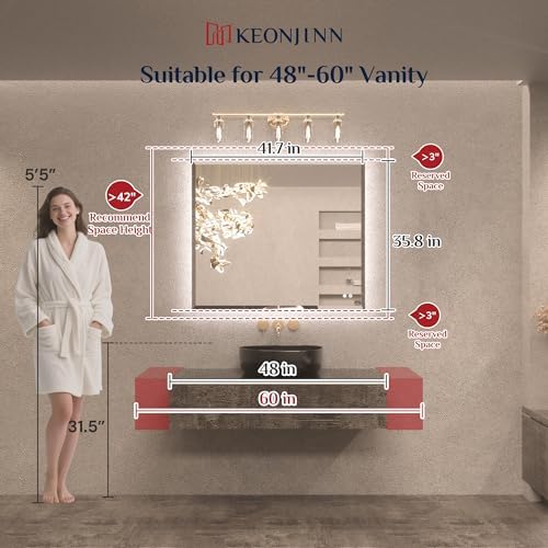 Keonjinn 42" x 36" Backlit Bathroom Mirror - Image 6