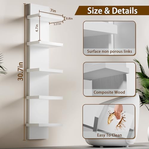 5 Tier Wall Shelves White, Vertical Column Shelf Floating Storage Home Decor - Image 2