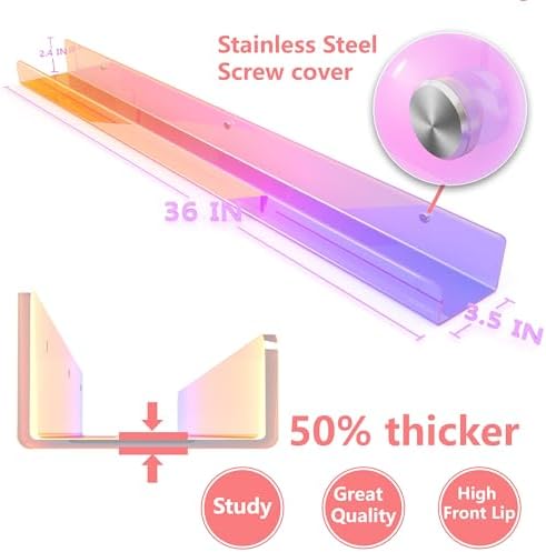 2 Pack RORKIM 36 Inch Iridescent Acrylic Floating Shelf, Kids Bookshelf - Image 3