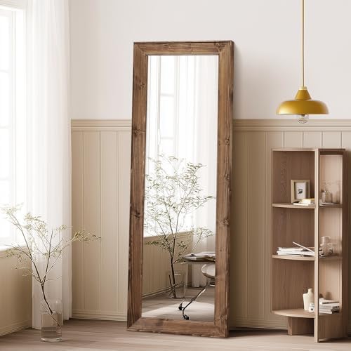58x22in Full Length Mirror, Rustic Brown Beveled Wood Frame - Image 6