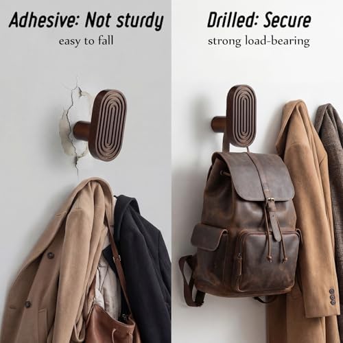 Novabright 4 Pcs Boho Wall Hooks Wooden Coat Hook, Walnut Wood - Image 5
