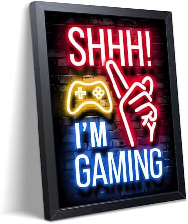 Framed Funny Gamer Wall Art, Boys Game Room Wall Decor, Shhh I’m Gaming Neon by Unknown