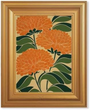 EJPFOGV Art Nouveau Orange Flower Botanical Framed Canvas Wall Art 8x10 in by FramedCanvasWallArt
