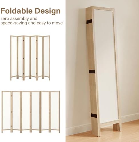 Linen Room Divider Privacy Screen, Foldable Wood Frame Partition Room Dividers - Image 3