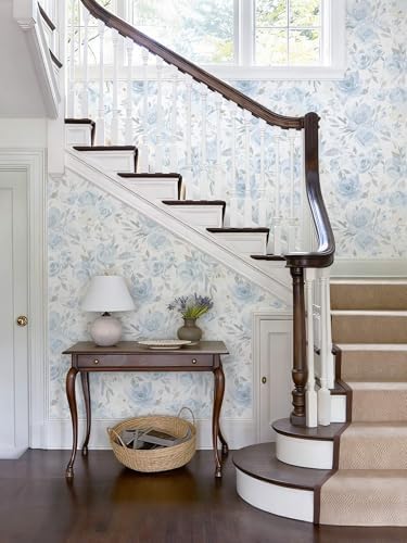 Ismoon Blue Floral Peel Stick Wallpaper Boho Watercolor Stick on Wall Paper - Image 5