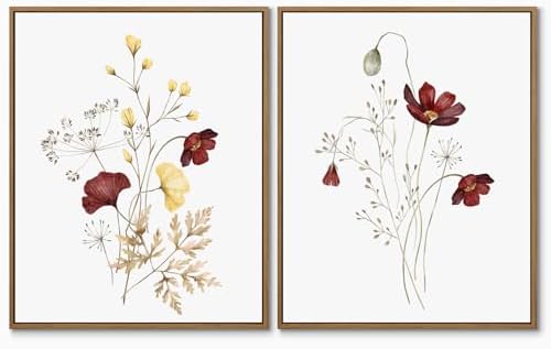 Watercolor Botanical Wall Art Burgundy and Yellow Flower Art Prints 11"x14" by JOWOROLO