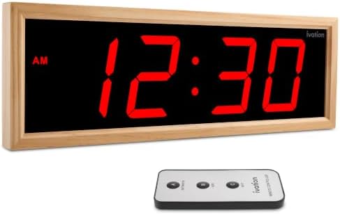 Ivation Large Digital Wall Clock, Big LED Display & Stylish Wood Frame by Ivation