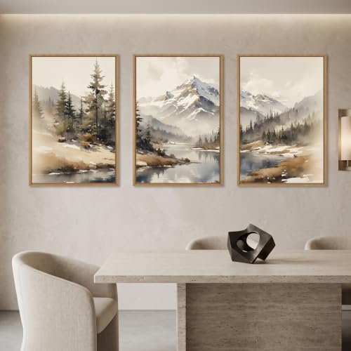 Boho Misty Mountain Watercolor Framed Canvas Wall Art Set-16"x24"x3 - Image 3