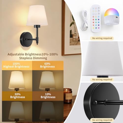 Battery Operated Wall Sconce Set of 2, Rechargeable Wireless Wall Lights - Image 4