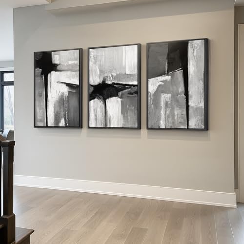 Large Framed Black White Gray Abstract Wall Art - Image 2