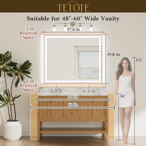 TETOTE 48 x 40 LED Lighted Bathroom Mirror - Image 5