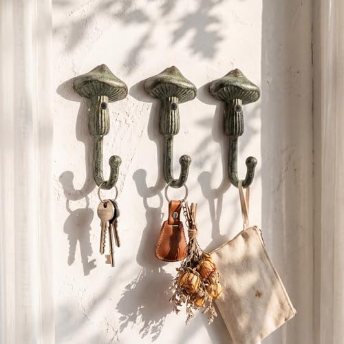 3 Pcs Mushroom Wall Hooks Decorative Iron Mushroom Shaped Hanging Hooks Wall by Otoolling