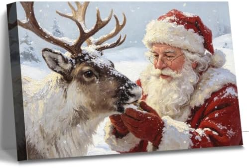 AVANT GARDE CANVAS Christmas Canvas Wall Art, Santa Claus Feeding Reindeer by AVANTCARDECANVAS