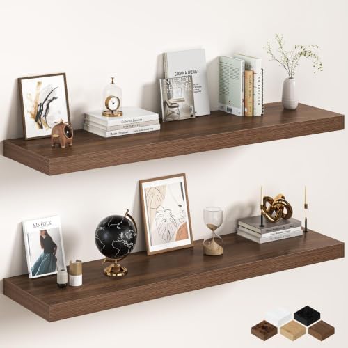 Walnut Floating Shelves 55Inch Long, 12 Inch Deep Floating Shelves by FunMemories