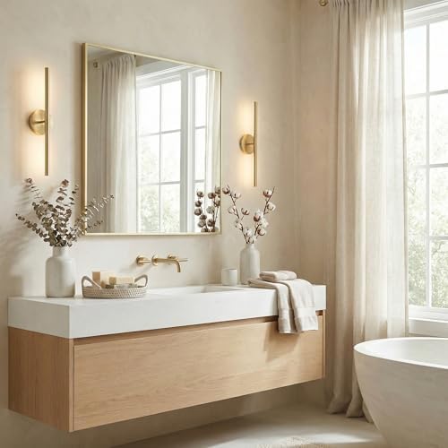 30"x30" Satin Gold Framed Square Bathroom Vanity Wall Mirror - Image 2