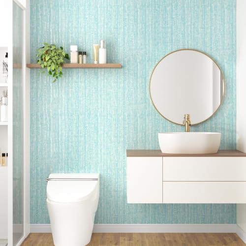 Blue Grasscloth Wallpaper Modern Textured Wallpaper Peel and Stick - Image 3