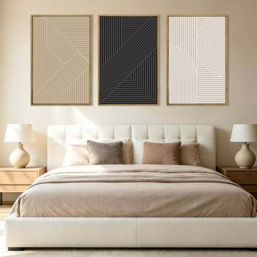 Large Neutral Abstract Wall Art Decor Framed Mid Century Modern Canvas - Image 3