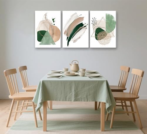 Uofnvrji 3Pcs Framed Sage Green Minimalist Geometric Abstract Wall Art - Image 4