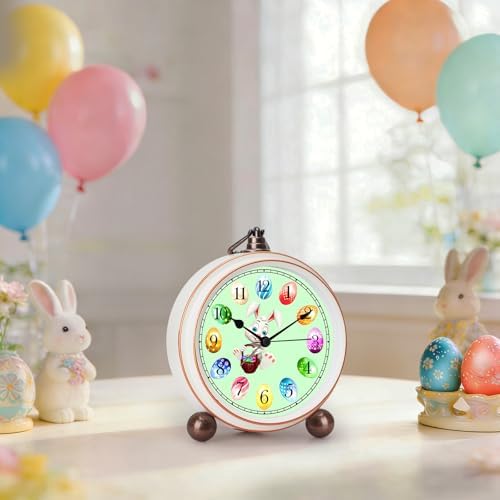 Maxspace 5.2in Cute Easter Egg Metal Table Clock, Quartz Movement Non-Ticking - Image 2