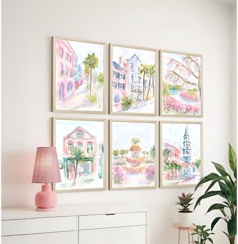 Charleston South Carolina Wall Art Preppy Posters Pictures Pastel Pink Canvas - Image 5
