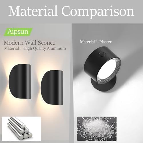 Aipsun Black Modern LED Wall Sconce Indoor Wall Lights 2 Packs Hardwired Up and - Image 4