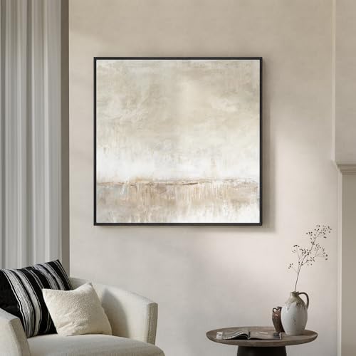 Framed Neutral Abstract Canvas Wall Art Decor - Image 3