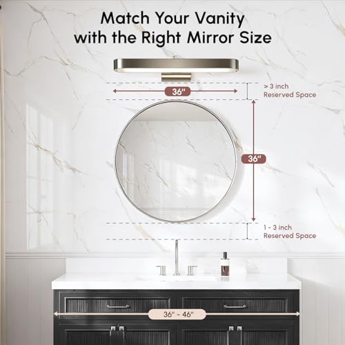 USHOWER 36 Inch Brushed Nickel Round Bathroom Mirror - Image 6