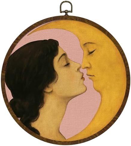 KLYTINK Retro Celestial Decor, Romantic Moon and Young Girl Round Wall Art by KLYTINK
