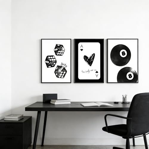 3Pcs Black and White Lucky Dice Wall Art Trendy Lucky 8 Ball Pictures Wall - Image 5