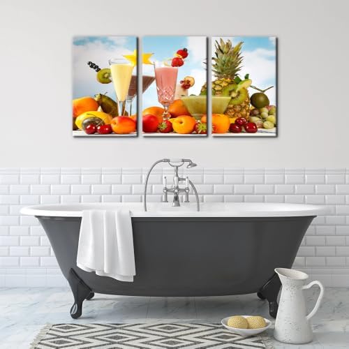 Pacimo Canvas Art Wall Decor 3 Pieces Summer Fruits Milkshake Smoothie on Table - Image 4