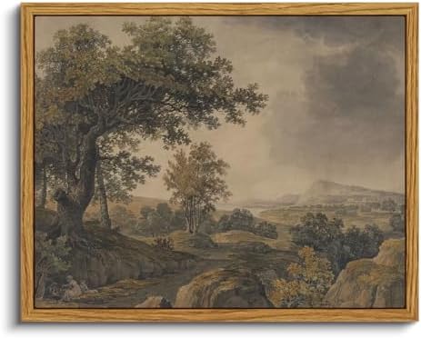 VIYYIEA Vintage Landscape Framed Wall Art, Serene Tree and Mountain Scene by VIYYIEAART