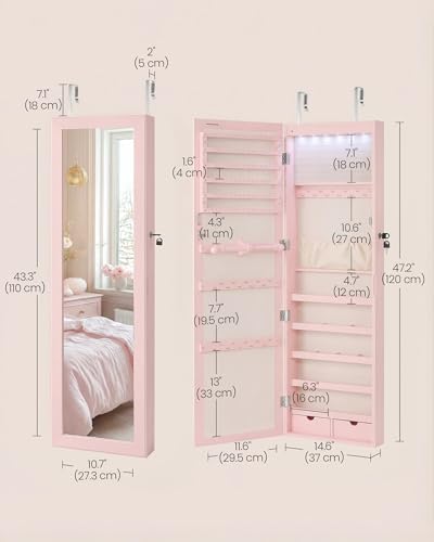 SONGMICS 6 LEDs Mirror Jewelry Cabinet, 47.2-Inch Tall - Image 5