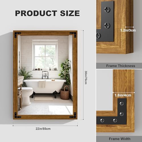 Hasipu Farmhouse Bathroom Mirror, Walnut Vintage Vanity Mirror Modern Farmhouse - Image 2