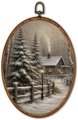 KSDUT Vintage Winter Snowy Pine Tree Oval Wall Art 8.6"x11.4" by KSDUT
