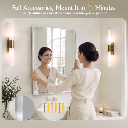 24"x36" Brushed Nickel Mirror Wall Mounted - Image 6