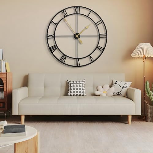 30" Extra Large Wall Clock, Silent Rustic Metal Wood Face Decorative Clock - Image 4