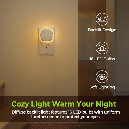 AUVON Plug-in LED Backlit Night Light 4 Packs, Motion & Dusk to Dawn Sensor - Image 2