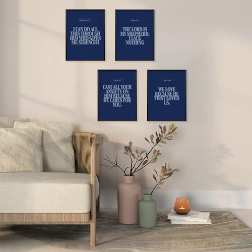 Locomiss Navy Blue Christian Modern Bible Verse Wall Art Decor - Image 5