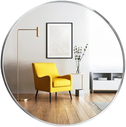 Oruii Round Mirror, 24 inch Silver Circle Mirror, Bruhsed Nickel Metal Frame by OruiiMirror