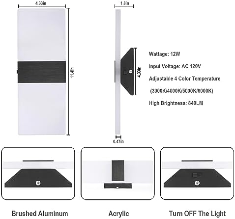 TRLIFE Dimmable LED Wall Sconces, 4 Color Temperature Modern Wall Sconce 12W - Image 5