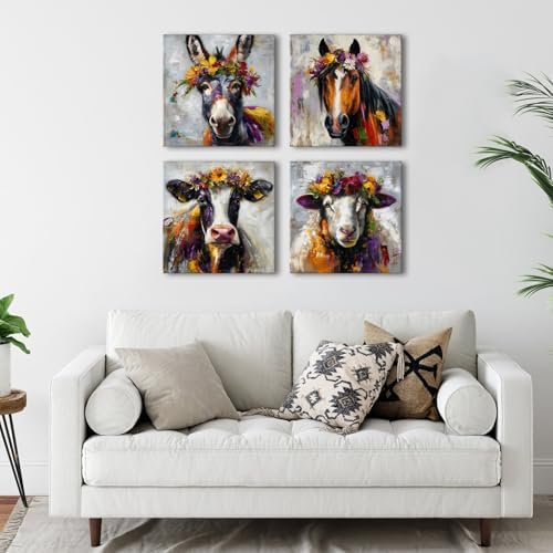 Abstract Animals Wall Art Colorful Cow Picture - Image 2