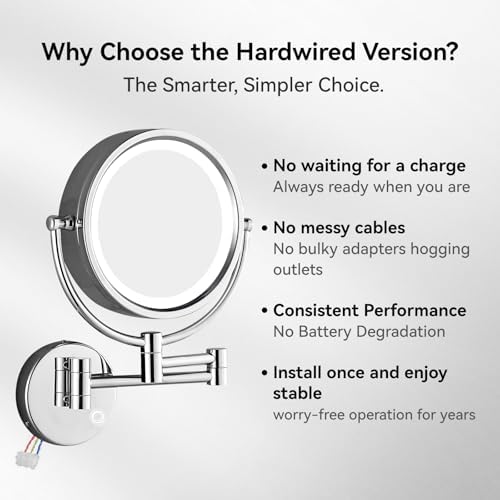 GURUN Hardwired LED Makeup Mirror Wall Mount Extendable Touch Chrome 10x - Image 4