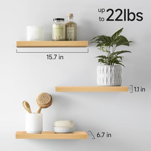 BAYKA Light Oak-Toned Floating Shelves 15.7in, Wall Mounted Shelf - Image 5