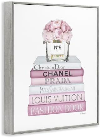 Stupell Industries Pink Rose Bouquet and Fashion Designer Bookstack Wall Art - Image 2