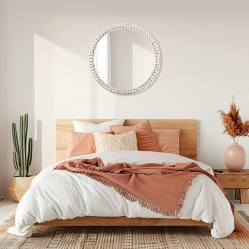 15 Inch Boho Beaded Round Mirror Wall Decor, Decorative Hanging Circle Nursery - Image 7